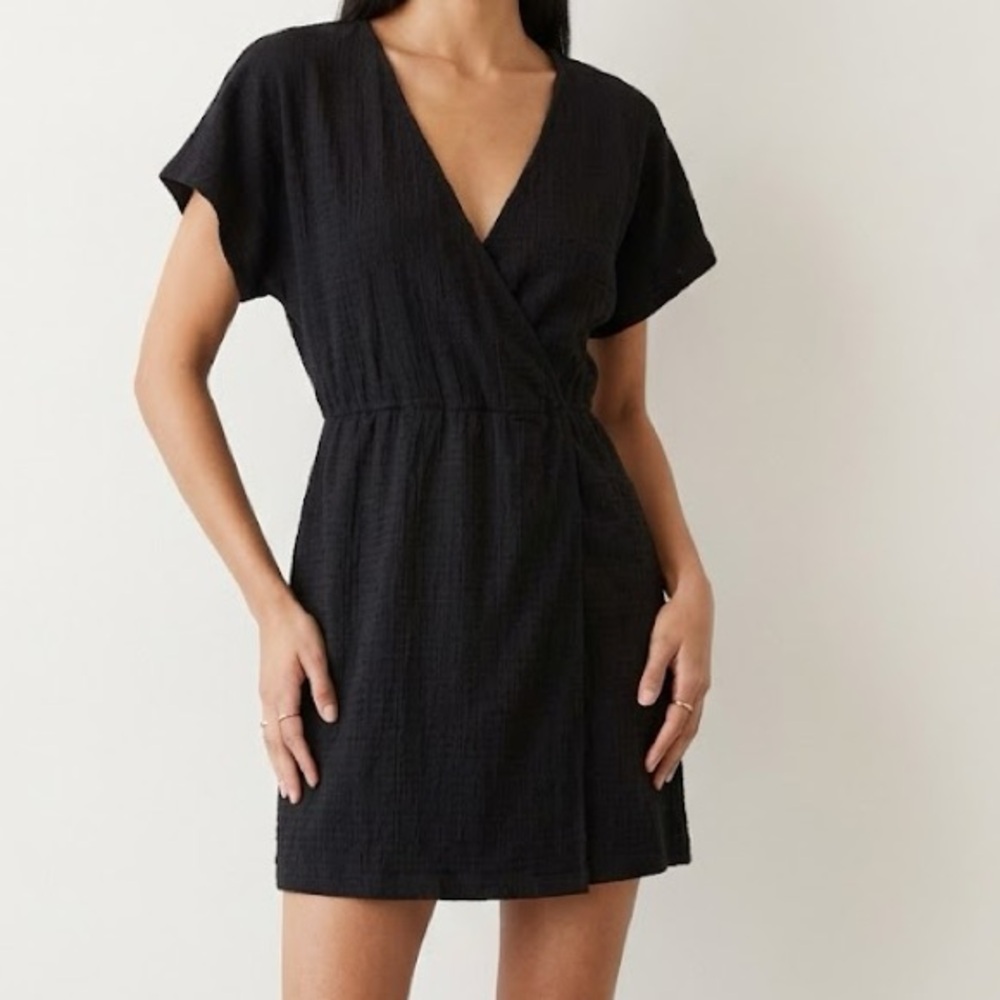 Madewell Black Faux Wrap Mini A Line Dress Medium